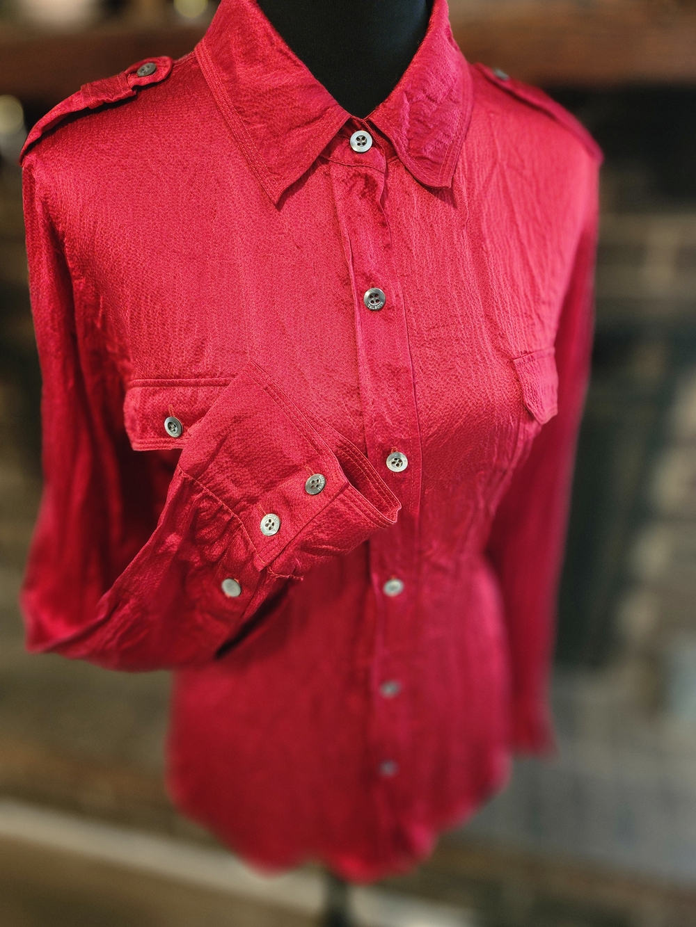 Talbots Red Button-Up Blouse With A Sheen